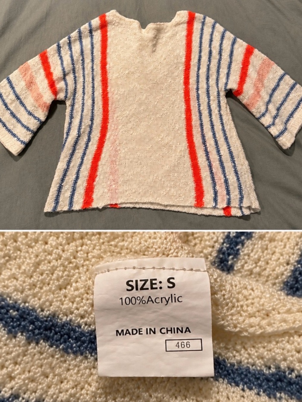 Source Unknown Cream Knit Crewneck Sweater with Orange  & Blue Stripes
